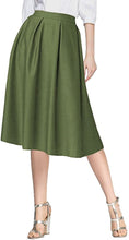 Load image into Gallery viewer, Women&#39;s Flared A line Pocket Skirt High Waist Pleated Midi Skirt
